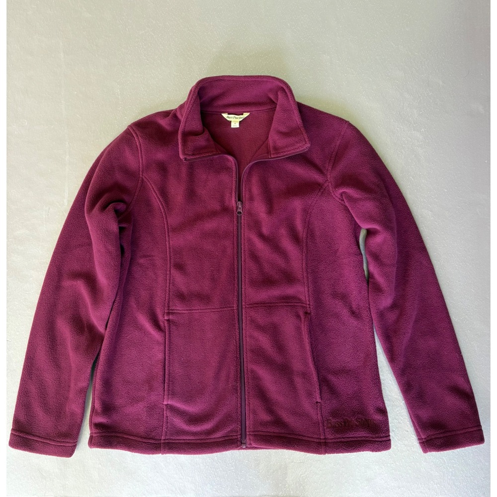 Bass Pro Shops Fleece Jacket Full‎ Zip Pockets Burgundy Plum Medium